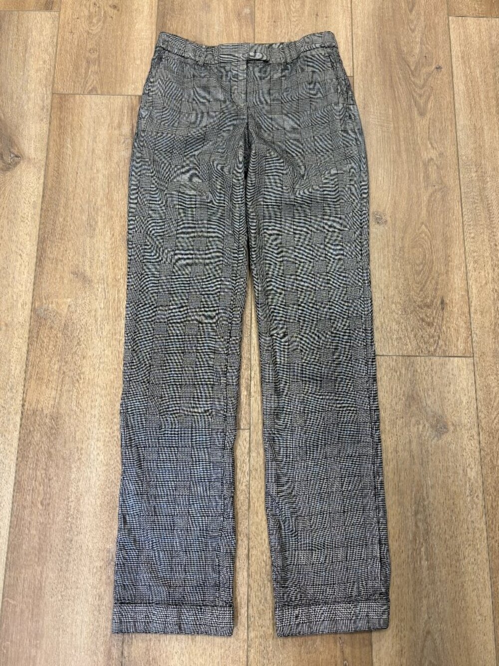 🌟 MICHAEL KORS COLLECTION 🌟 WOOL PLAID STRAIGHT LEG TROUSER W. CUFF GRAY SZ 2
